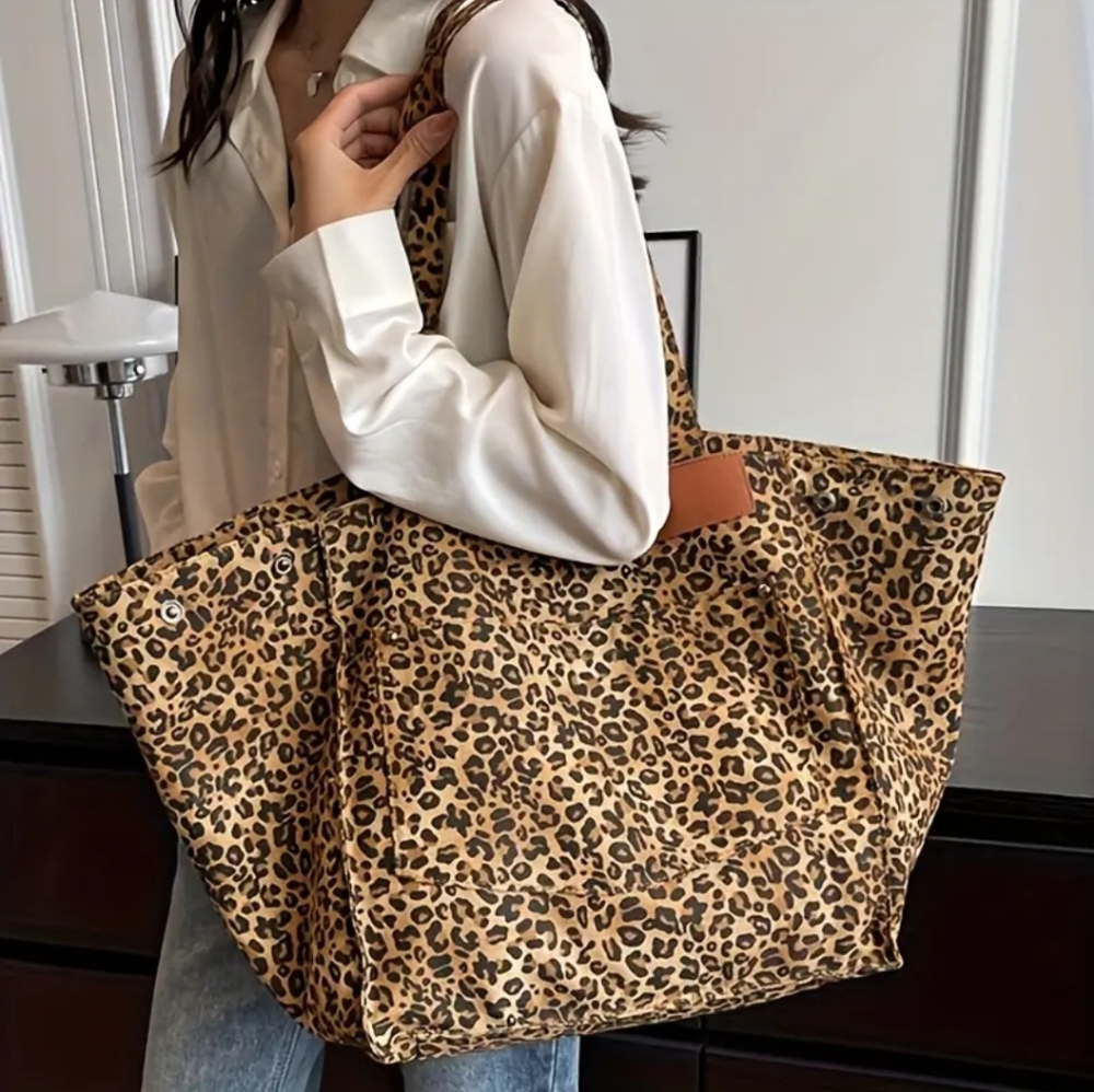 Leopard Print Tote Bag - Brown/Cream Fashion Tote
